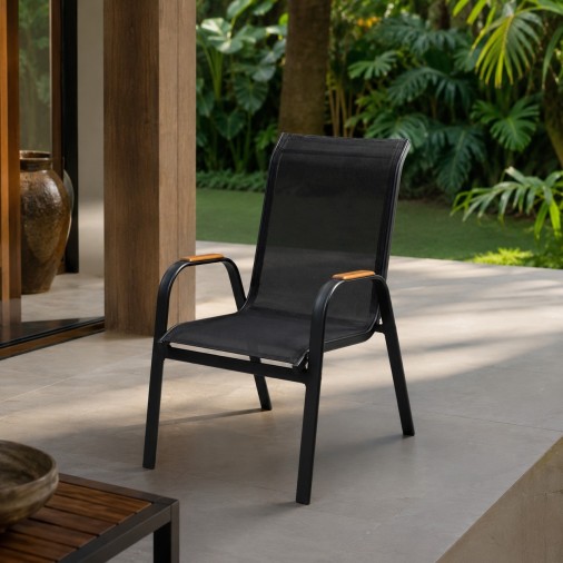 Cadeira Em Alumínio E Tela Sling Para Piscina Premium Preto