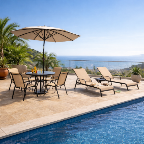 Conjunto Para Piscina Em Alumínio Gran Premium II Bege