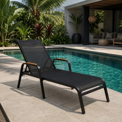 Espreguiçadeira Para Piscina Em Tela Sling Premium Preto