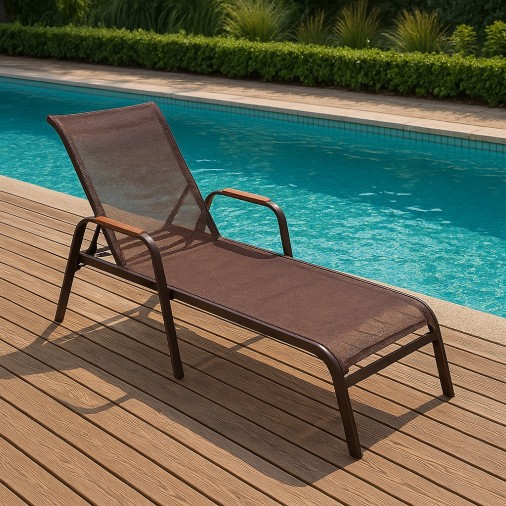 Espreguiçadeira Para Piscina Em Tela Sling Premium Marrom