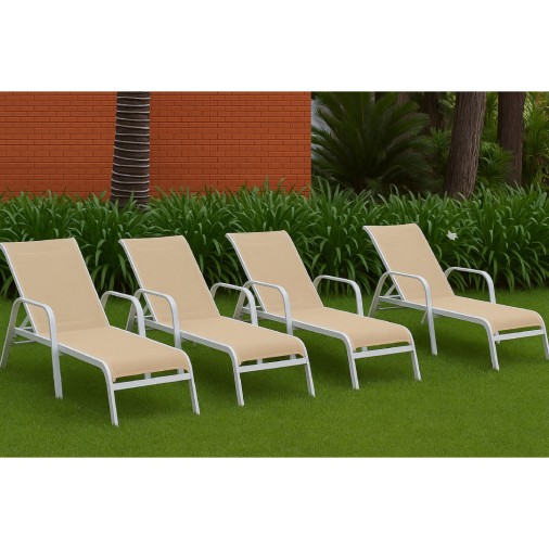 Kit 4 Espreguiçadeiras Para Piscina Em Tela Sling Premium Branca