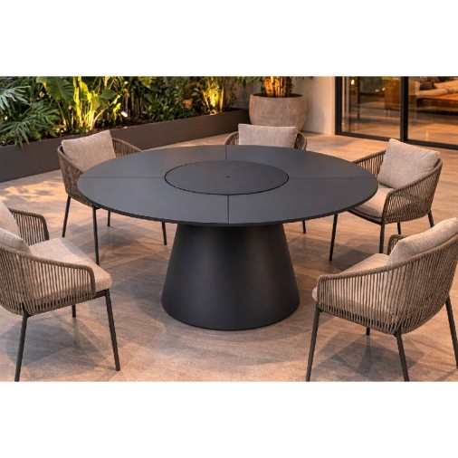 Mesa de Jantar Em Alumínio Flower Tampo Com Chapa Liso Com Giro Embutido (05)