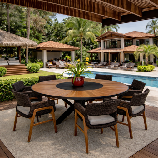 Mesa Redonda Em Madeira Cumarú E Alumínio Montreal