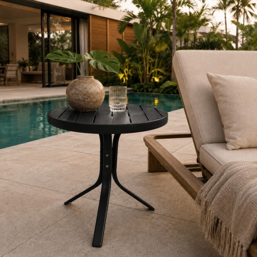 Mesa Lateral Ripada Para Piscina Em Alumínio Premium Preto